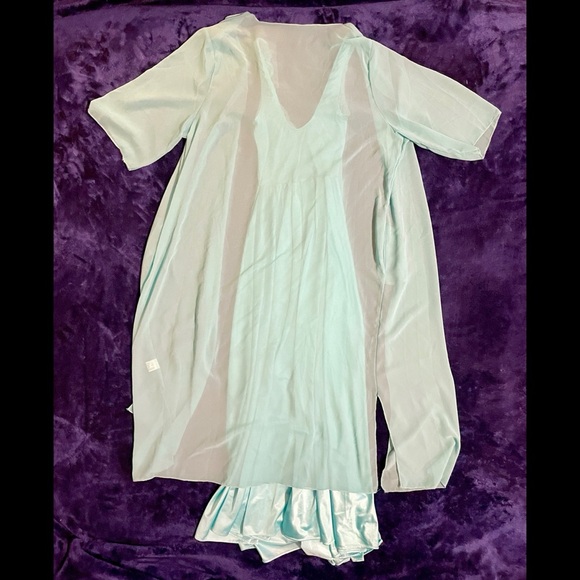 M Vintage 70s Olga Teal stretchy satin-like maxi dress nightgown - Picture 11 of 16